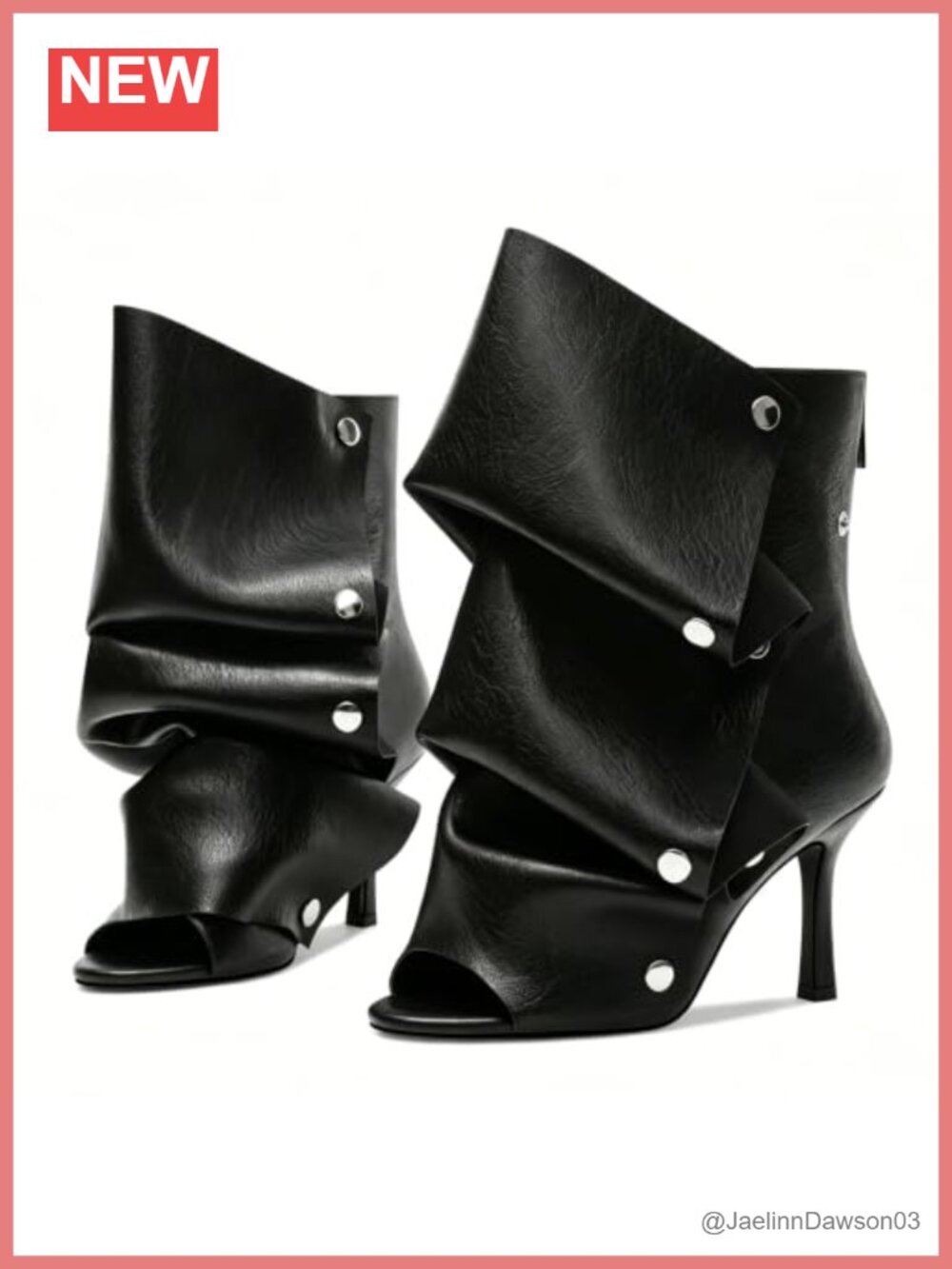 Women's Open Toe Stiletto Fold-Over Ankle Booties with Snap Panel, 3.1" Heel